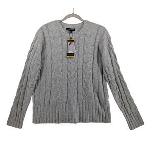 Banana Republic Cable Knit Sweater Womens Medium Gray Long Sleeve Crewneck Cozy